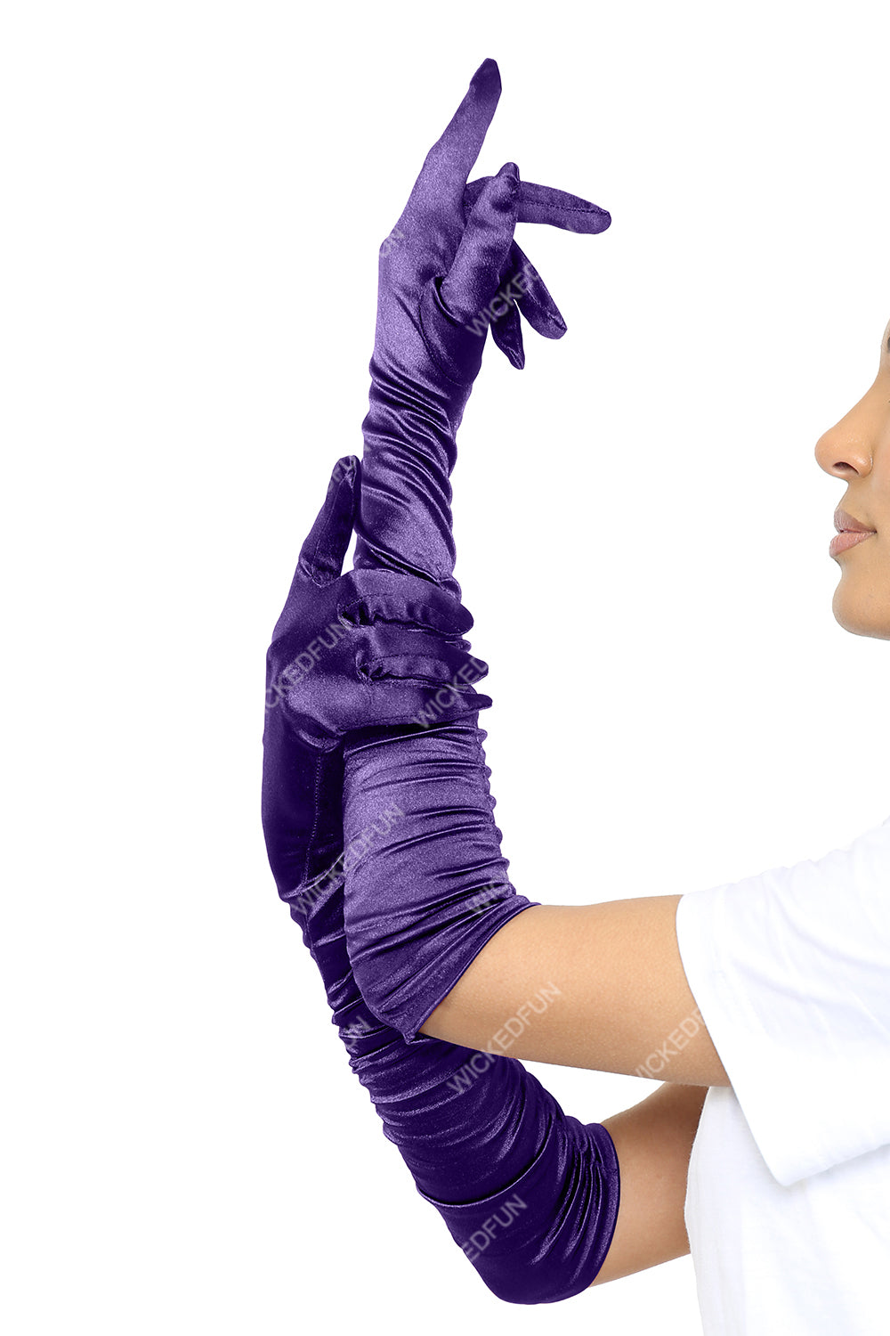 Wickedfun Satin Ruched Top Long Gloves Purple