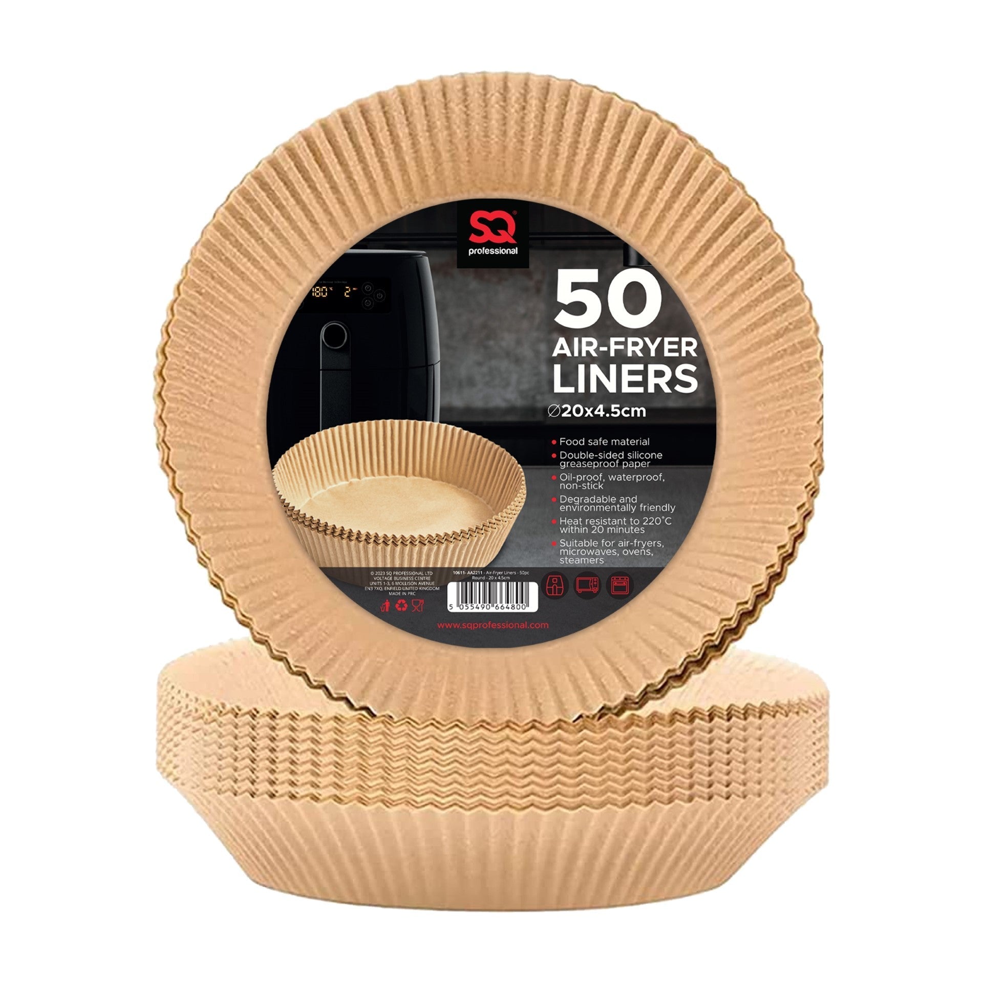 SQ Professional Kitchen Baking Brown Paper Air Fryer Liners Round 20 x 4.5 cm 50pcs 10611