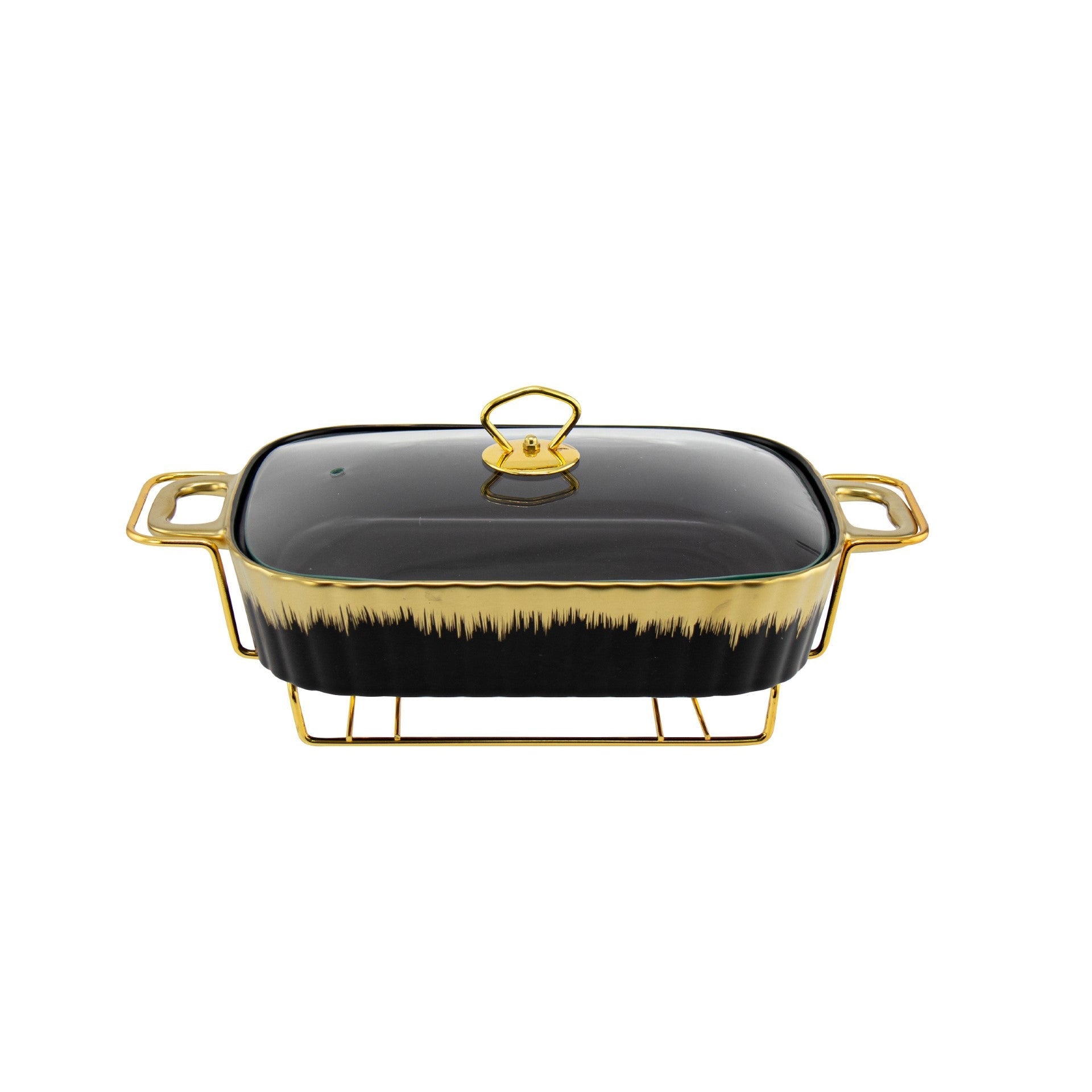 SQ Professional Durane Porcelain Banquet Chafing Dish 1.5L Black-Gold 10668