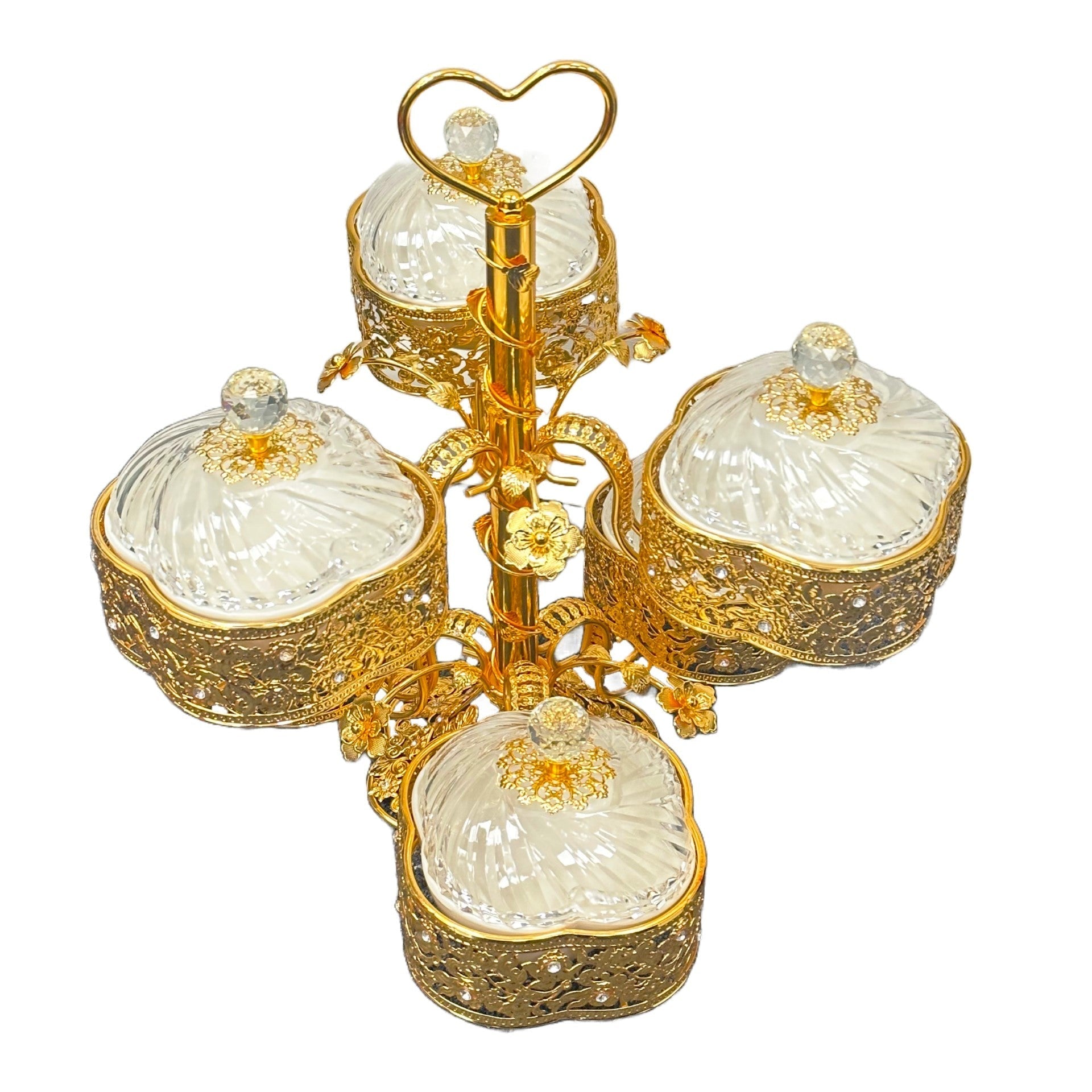 Durane Metal / Plastic Ornate Party Serving Tray Gold E0753-C 2 Tiers 46 x 46 x 44.5 cm 10674