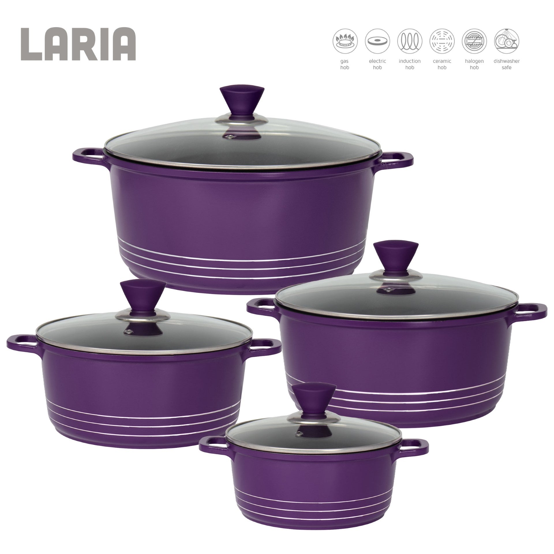 Laria Non Stick Die Cast Stockpot Pan Set 4pcs Purple 10880