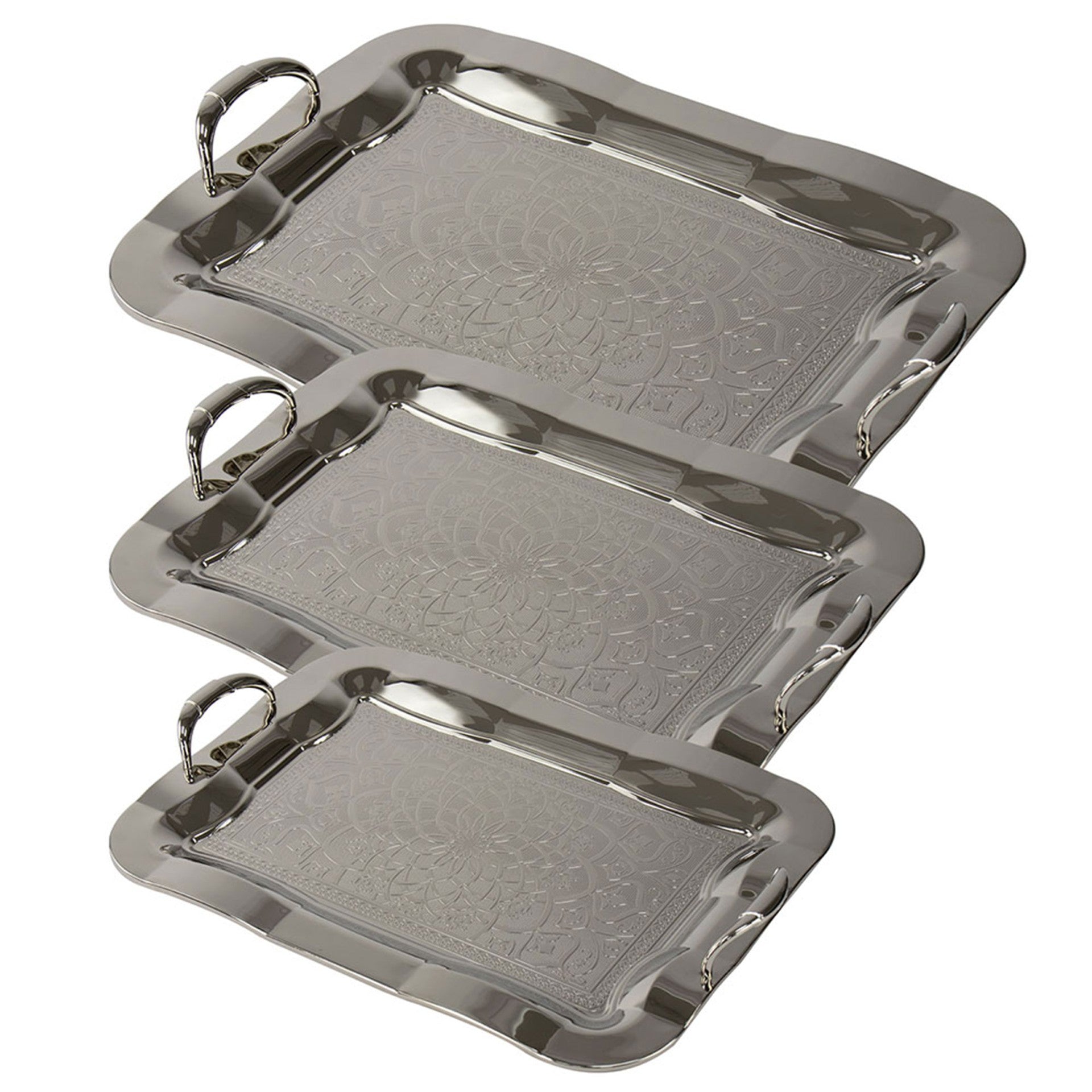 SQ Professional Durane Ornate Party Serving Tray Silver 5470XNN Set of 3 Oblong 10974