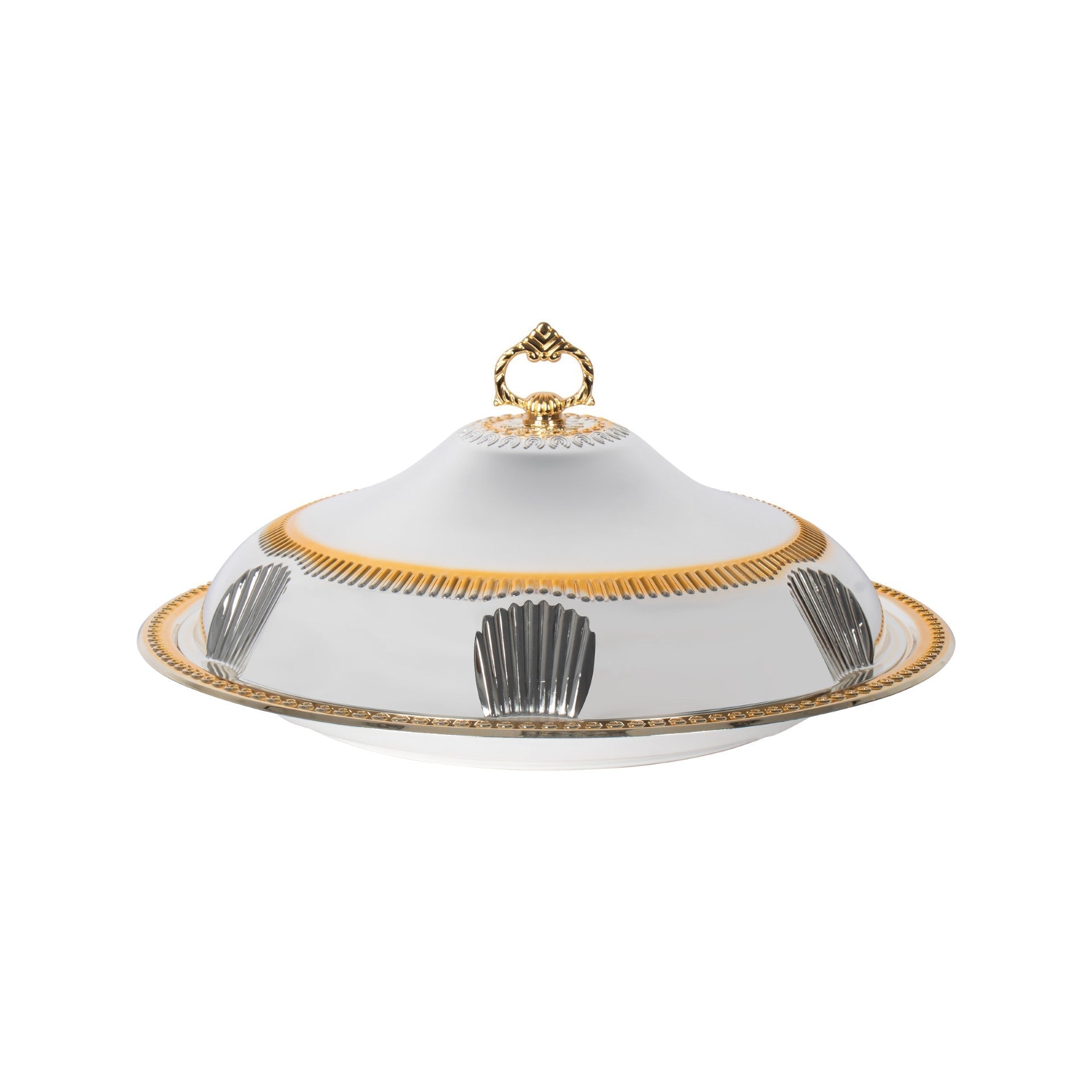 SQ Professional Durane Ornate Party Food Serving Cloche with Tray Silver 58328XLSG 48 x 48 x 12.5 cm Round 11203