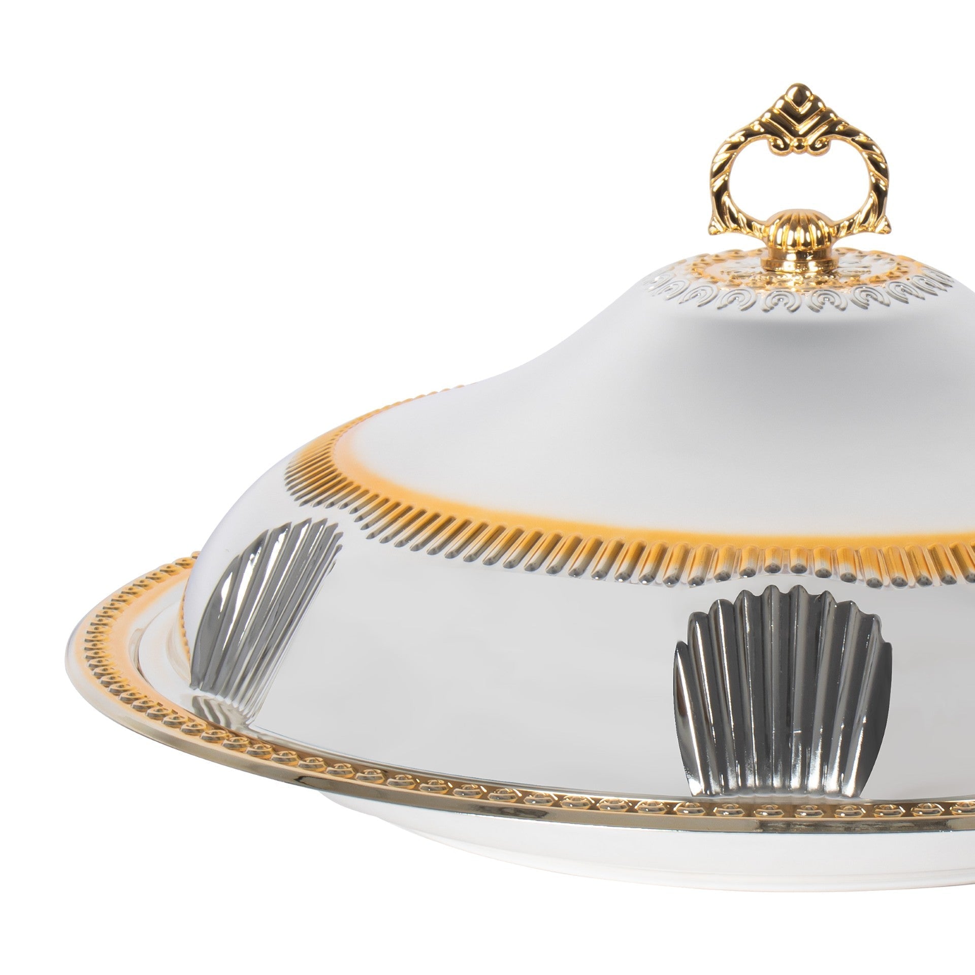 SQ Professional Durane Ornate Party Food Serving Cloche with Tray Silver 58328XLSG 48 x 48 x 12.5 cm Round 11203