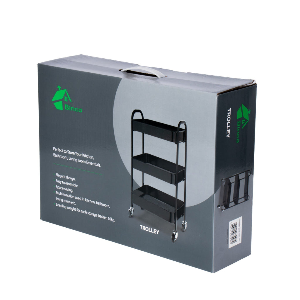 SQ Professional Durane Kitchen Trolley Storage Rack 3 Tier 41.5 x 30.5 x 77.2 cm Black 11302