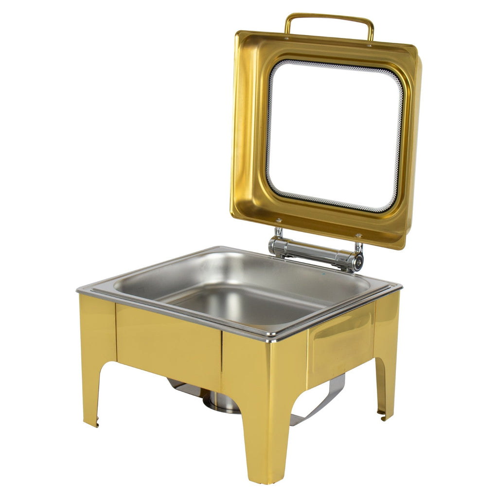 SQ Professional Banquet Chafing Dish with Flat Top and Window Square Gold 6L 11411 (Big Parcel)