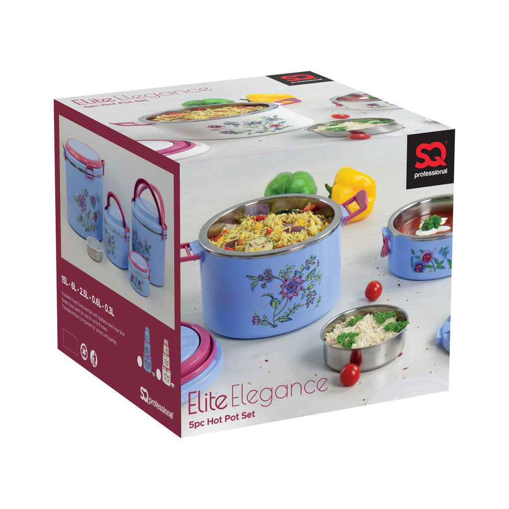 SQ Elite Elegance Insulated Hot Pot Set 5pc Blue 0.3-0.6-2.5-6-15L 2322