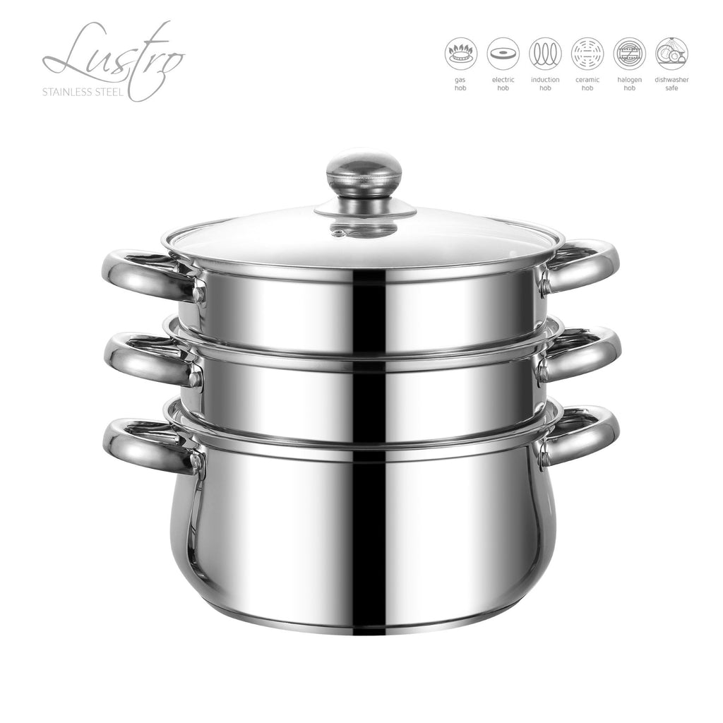 SQ Professional Lustro Stainless Steel Steamer 3 Tier 24 cm 4.5L 7494