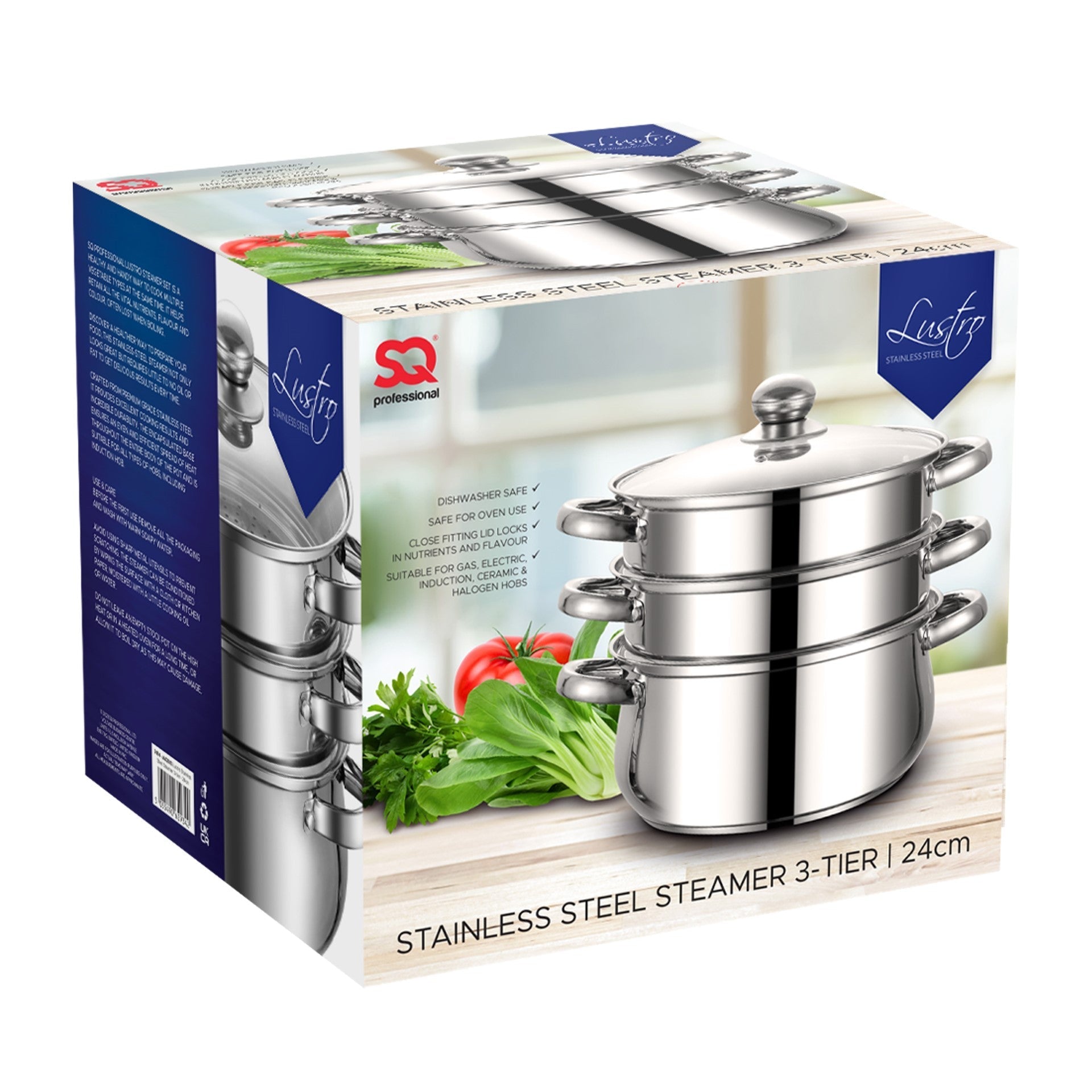 SQ Professional Lustro Stainless Steel Steamer 3 Tier 24 cm 4.5L 7494