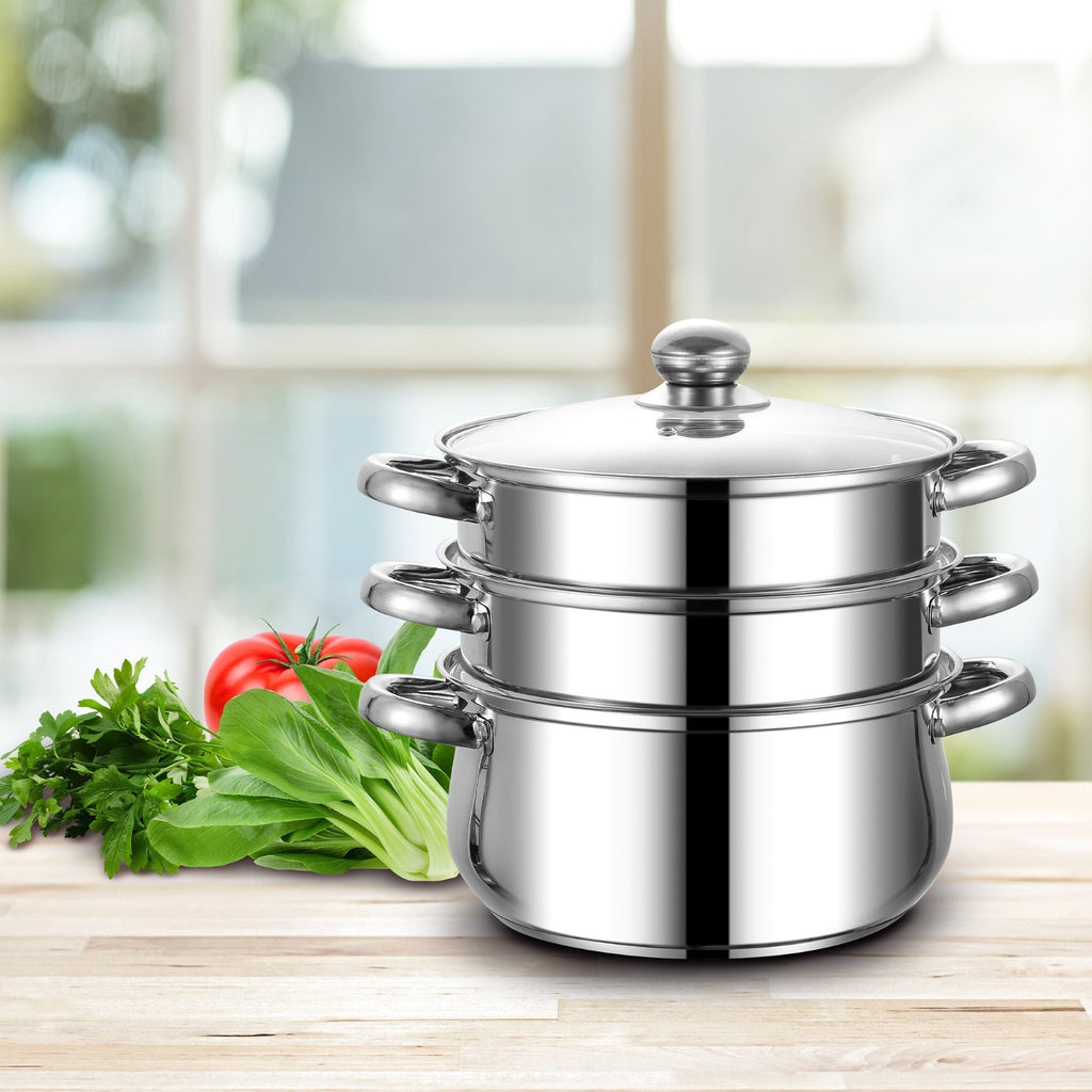 SQ Professional Lustro Stainless Steel Steamer 3 Tier 20 cm 3L 10944