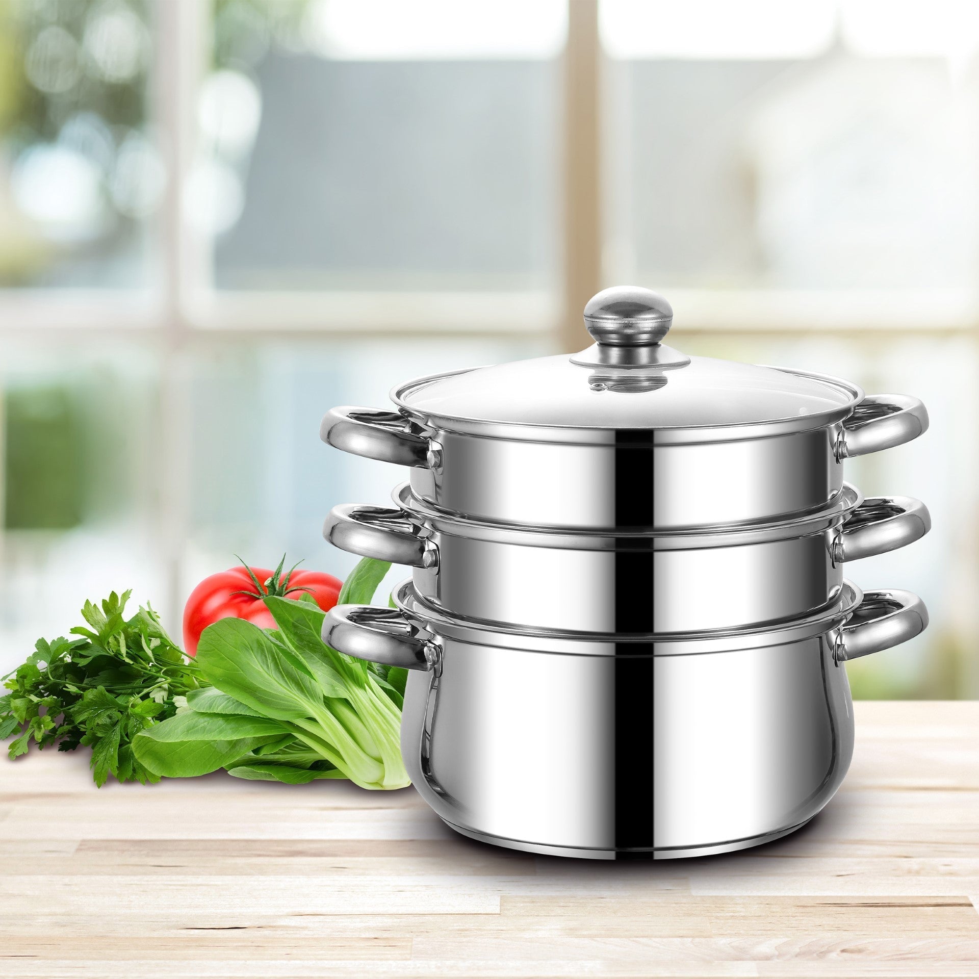SQ Professional Lustro Stainless Steel Steamer 3 Tier 20 cm 3L 10944