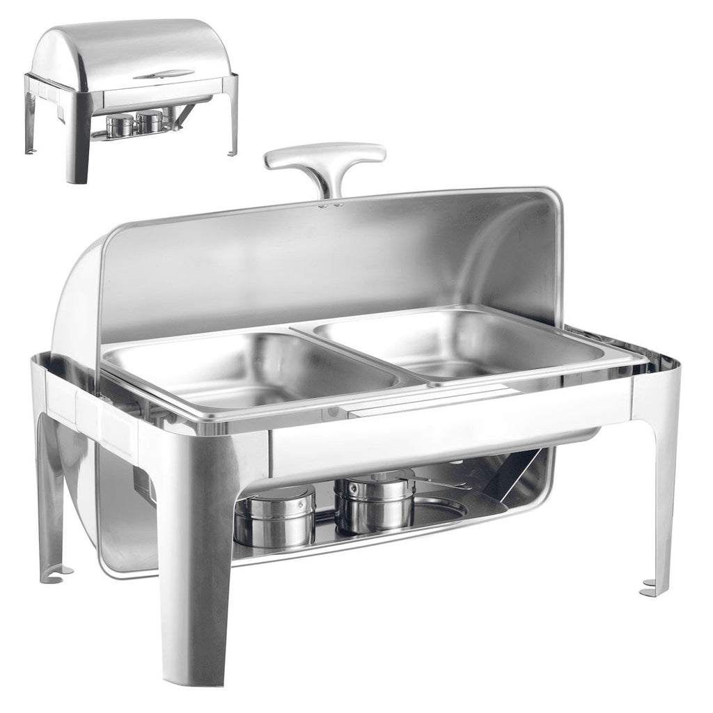 SQ Professional Banquet Chafing Dish with Roll Top Double Compartment Oblong Silver 2 x 4L 7525