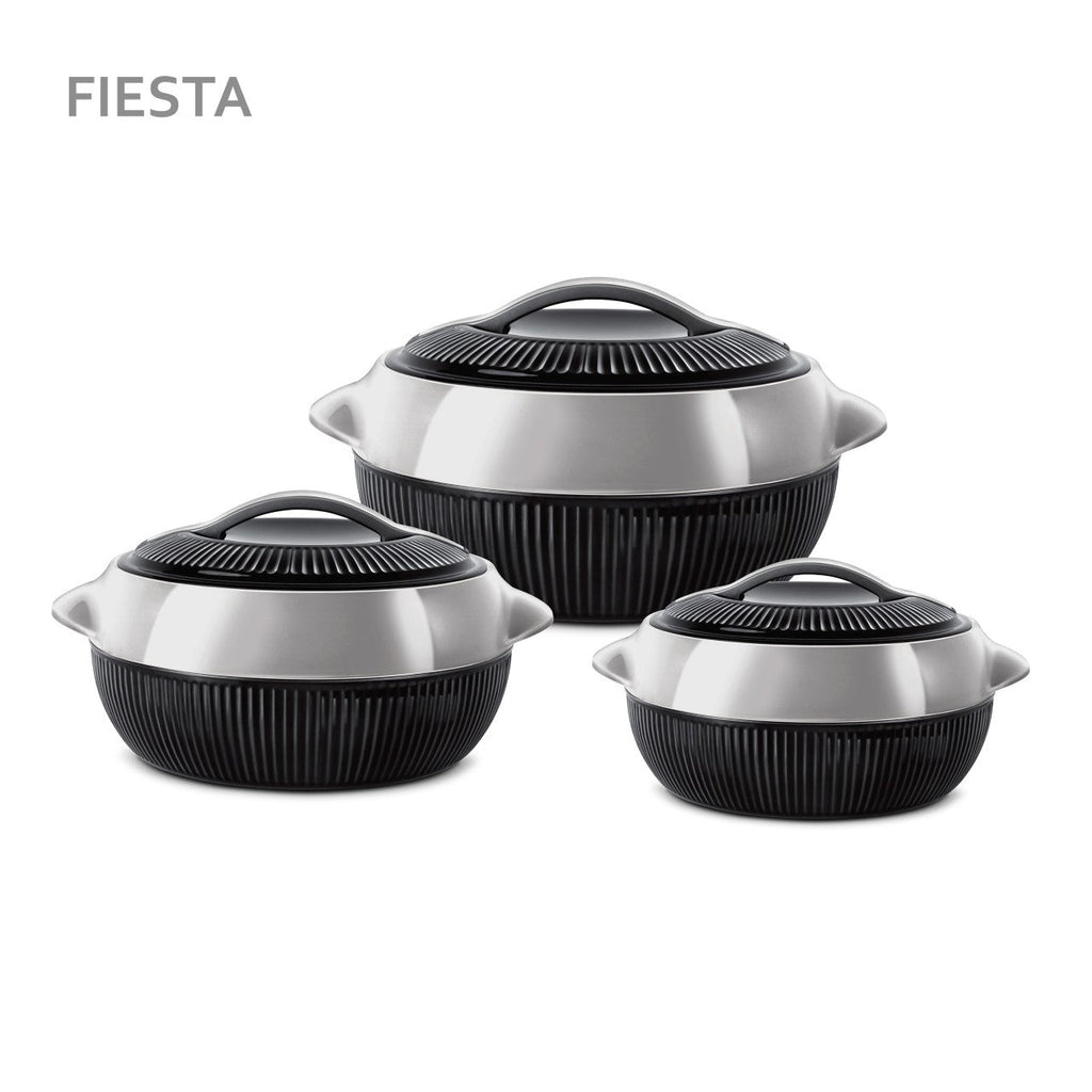 SQ Professional Fiesta Insulated Casserole Hot Pot Set of 3 Black-Silver 8936