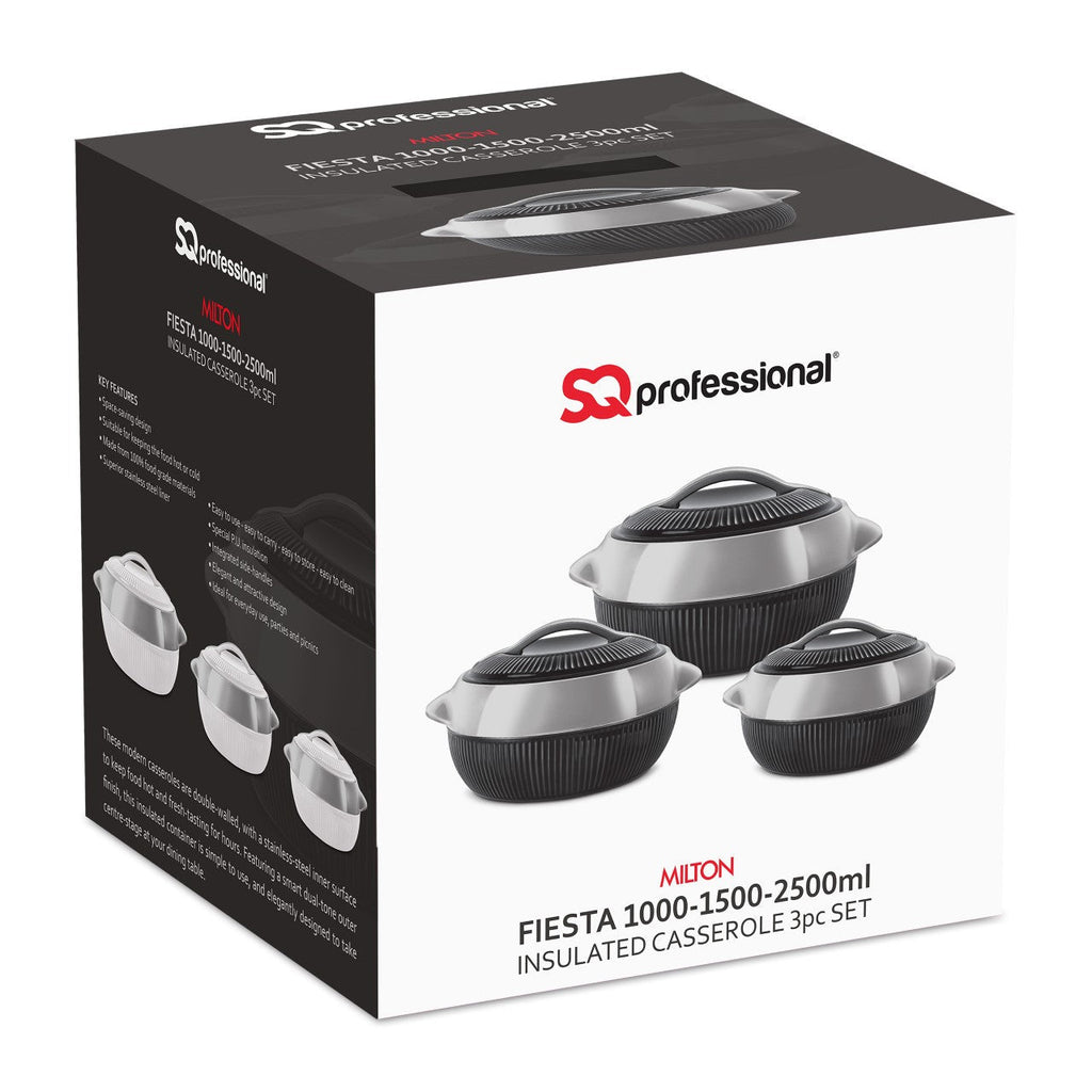 SQ Professional Fiesta Insulated Casserole Hot Pot Set of 3 Black-Silver 8936
