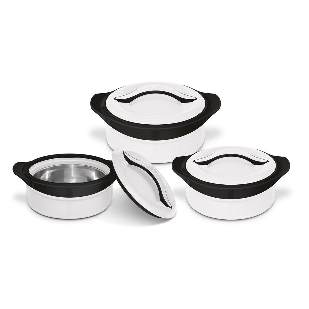 SQ Zenith Insulated Casserole Set 3pc White-Black 1L-1.5L-2.5L 9570