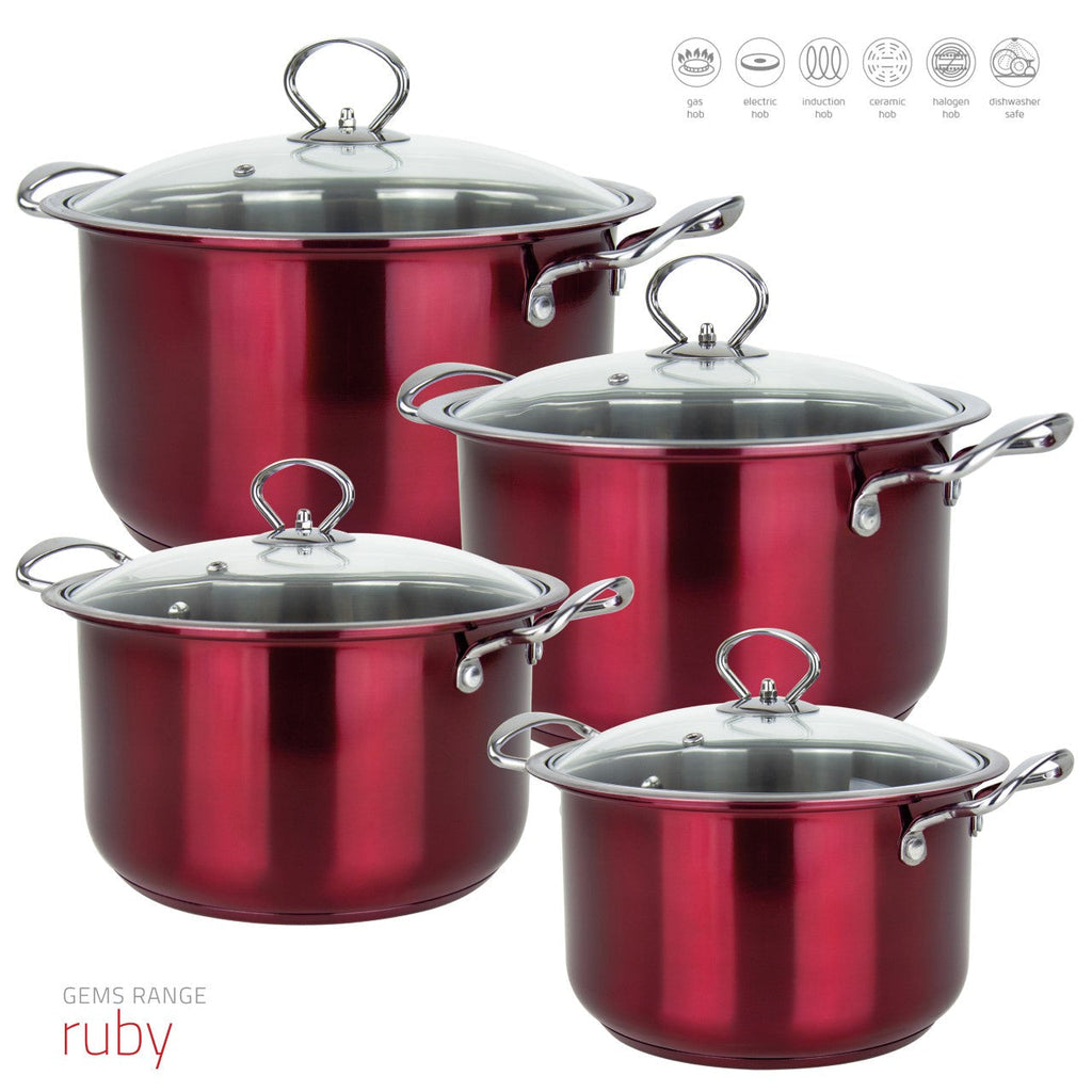 SQ Professional Gems Stainless Steel Stockpot Set of 4 Ruby 18-20-22-24cm 9577 (Big Parcel)