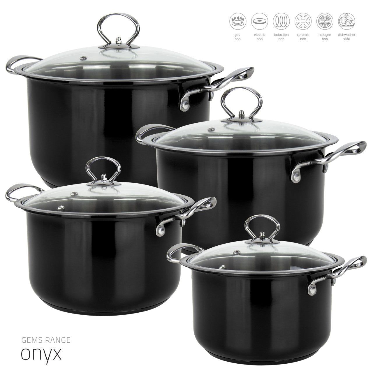 SQ Professional Gems Stainless Steel Stockpot Set of 4 Onyx 18-20-22-24cm 9579