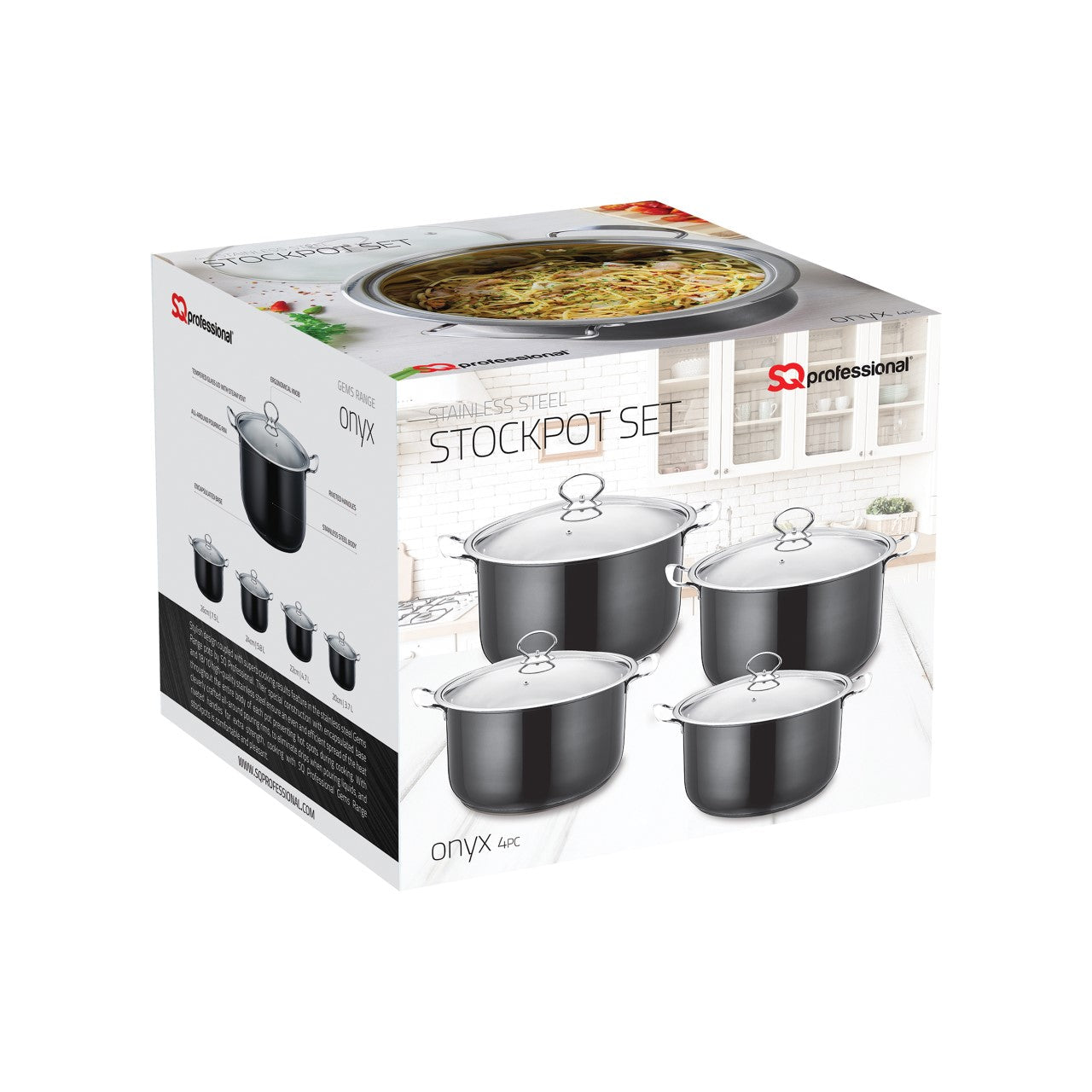 SQ Professional Gems Stainless Steel Stockpot Set of 4 Onyx 18-20-22-24cm 9579