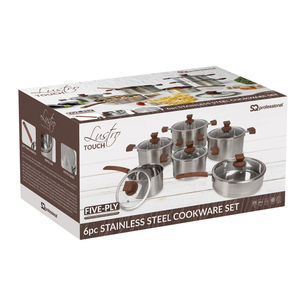 SQ Professional Lustro Touch Stainless Steel Cookware Set of 6 Brown 9965
