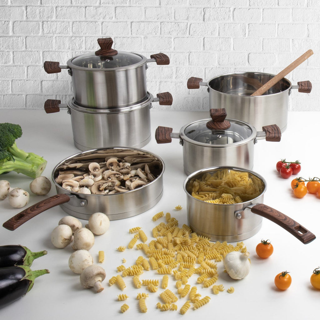 SQ Professional Lustro Touch Stainless Steel Cookware Set of 6 Brown 9965
