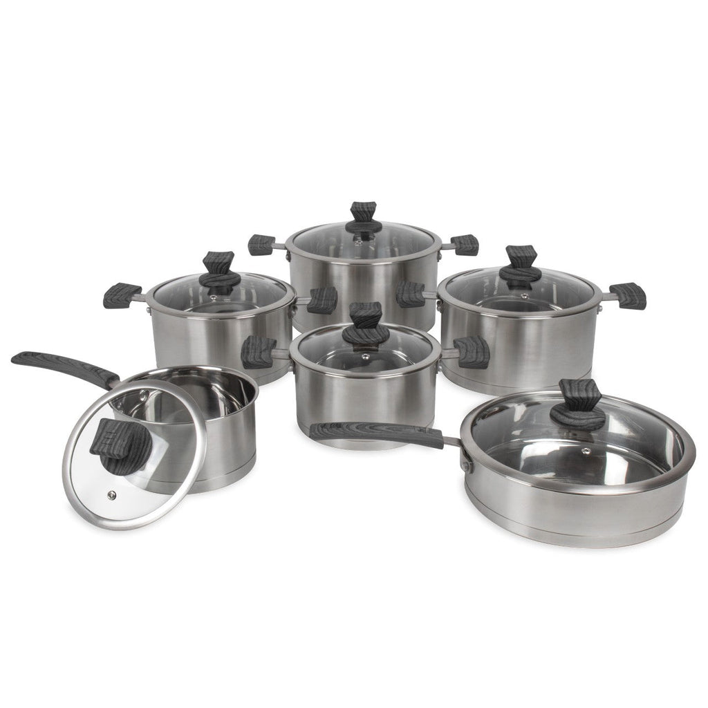 SQ Professional Lustro Touch Stainless Steel Cookware Set of 6 Black 9966