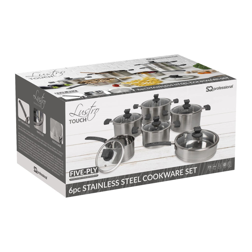 SQ Professional Lustro Touch Stainless Steel Cookware Set of 6 Black 9966