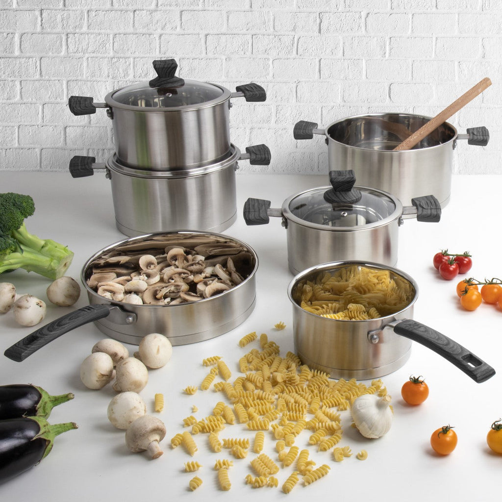 SQ Professional Lustro Touch Stainless Steel Cookware Set of 6 Black 9966