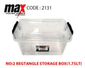 Clear Plastic Rectangle Storage Box 1.75 Litre 20 x 14 x 10 cm 2131
