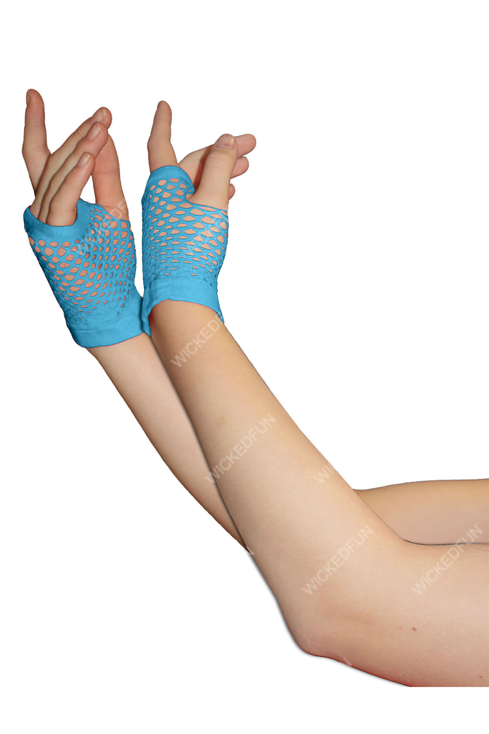 Wickedfun Turquoise Fingerless Short Fishnet Gloves