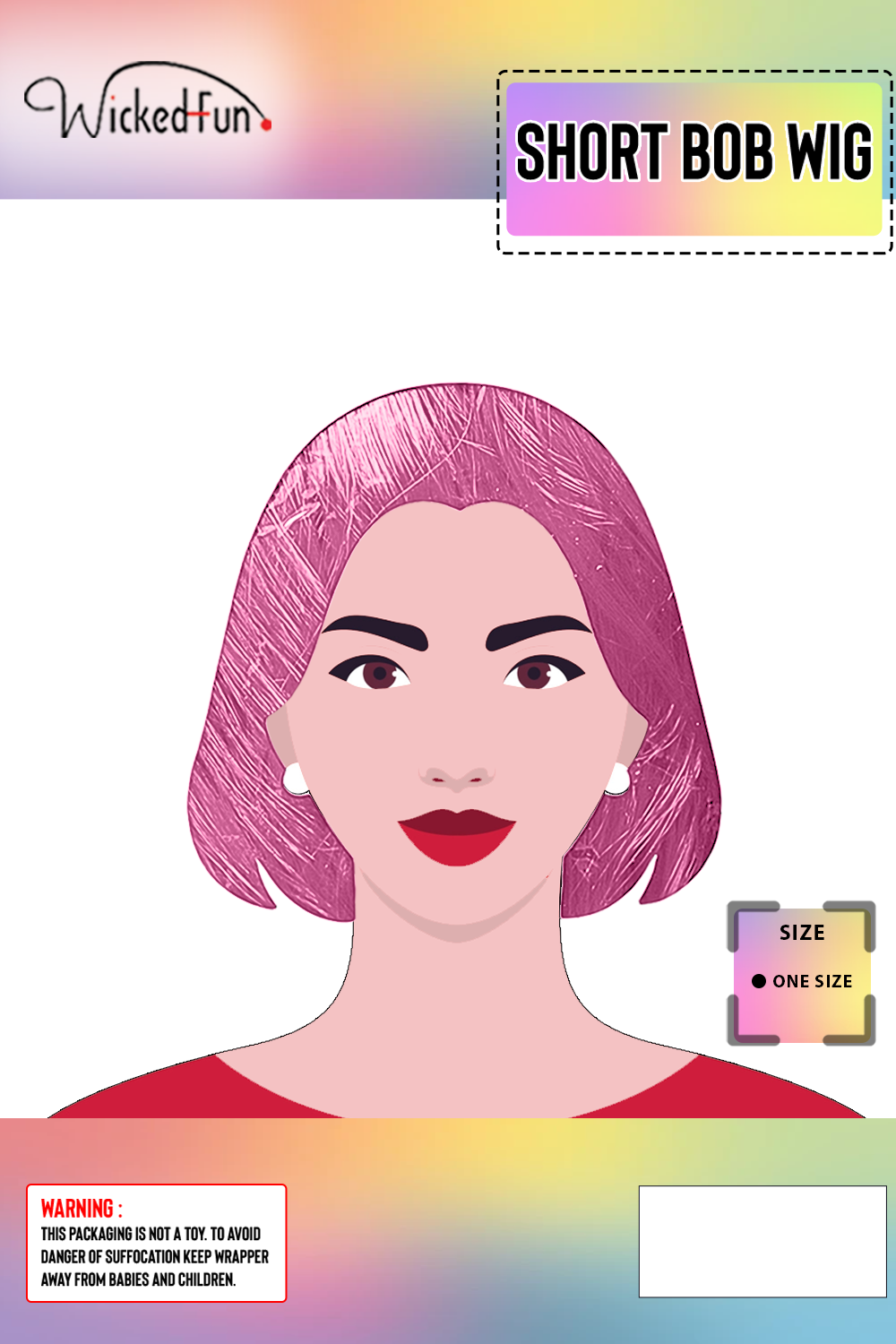 Wickedfun Unisex Baby Pink Short Bob Cut Wig