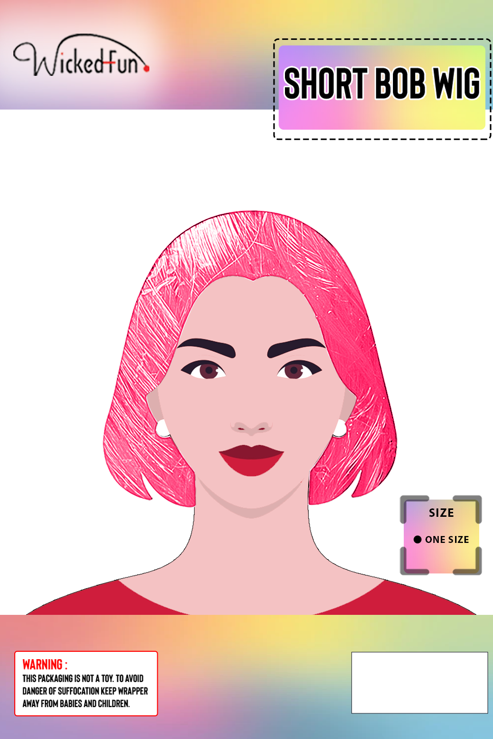Wickedfun Unisex Pink Short Bob Cut Wig