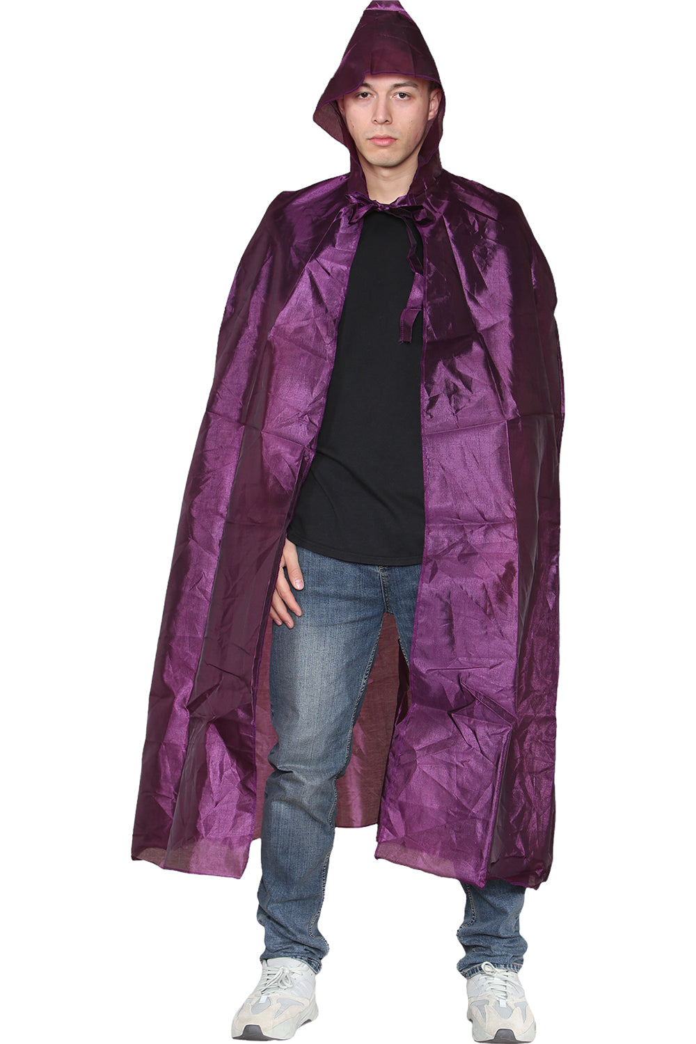 Unisex Purple Satin Hooded Cape