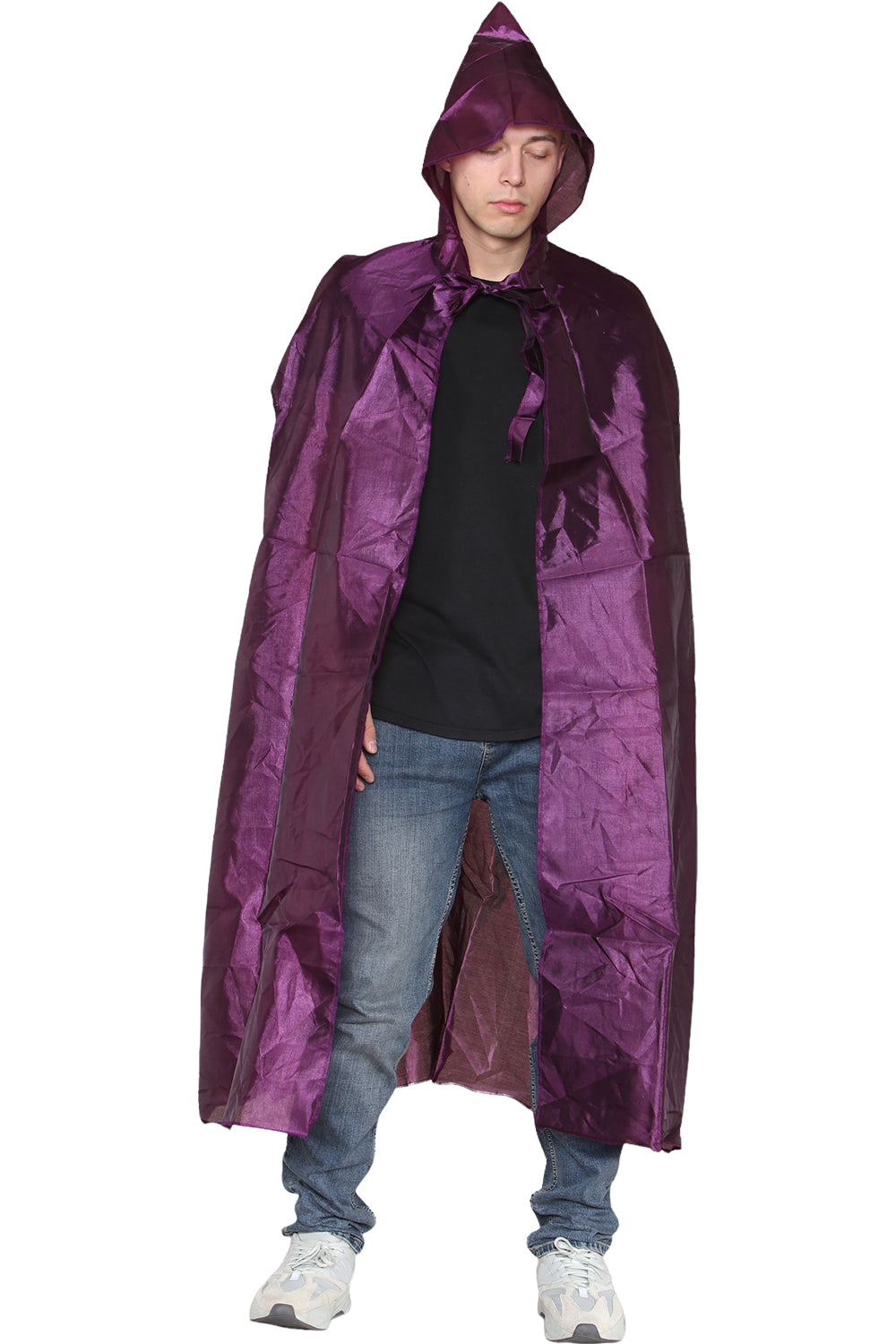 Unisex Purple Satin Hooded Cape