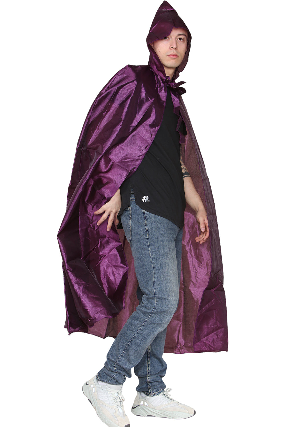 Unisex Purple Satin Hooded Cape