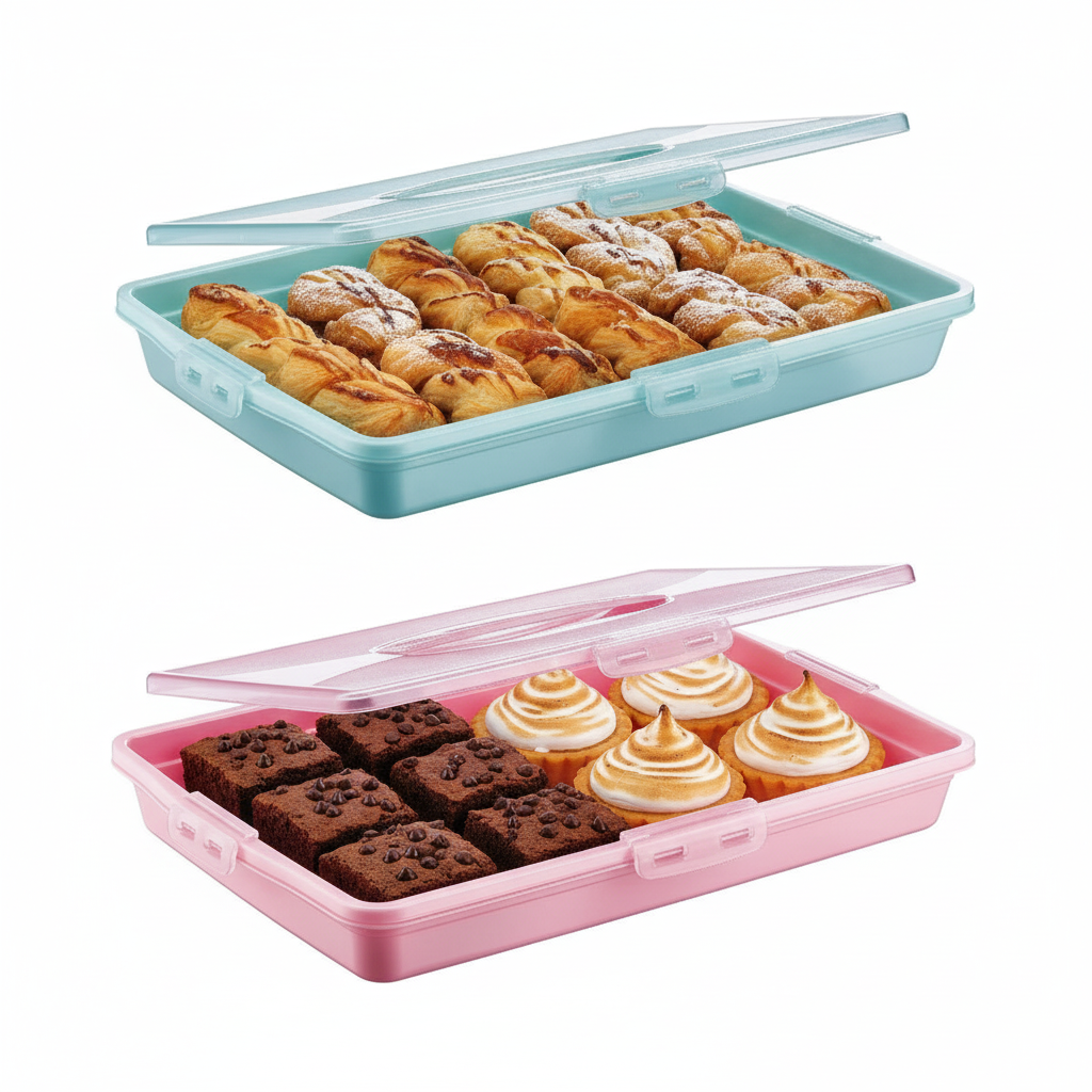 Plastic Cake Pastry Party Brownie Tray Storage Carry Box with Cover 45 x 30 x 10 cm Assorted Colours D30307