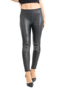 Crazy Chick Adult Shiny Metallic Black Leggings with Skull Bones