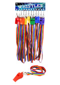 Rainbow Whistle Plastic 5.5cm Cord 6 Astd Colour