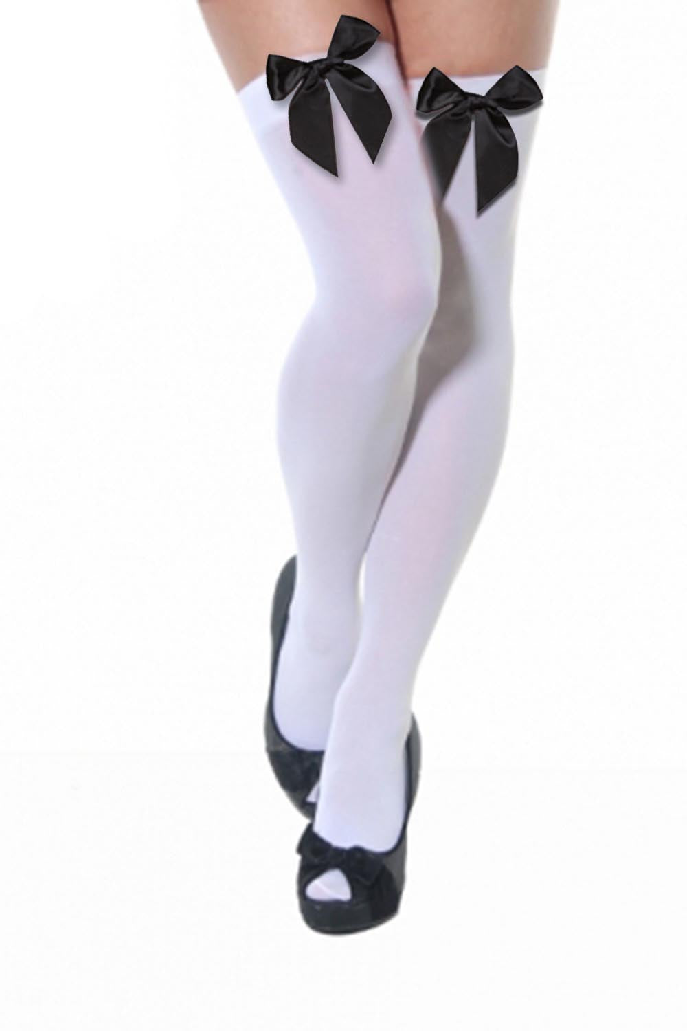 Crazy Chick White Holds Up Stockings with Black Bow