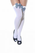 Crazy Chick White Holds Up Stockings With Blue And White Checkered Bow