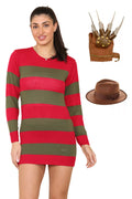 WickedFun Nightmare Demon 3pcs Women Red and Green Knitted Jumper Hat and Claw Glove