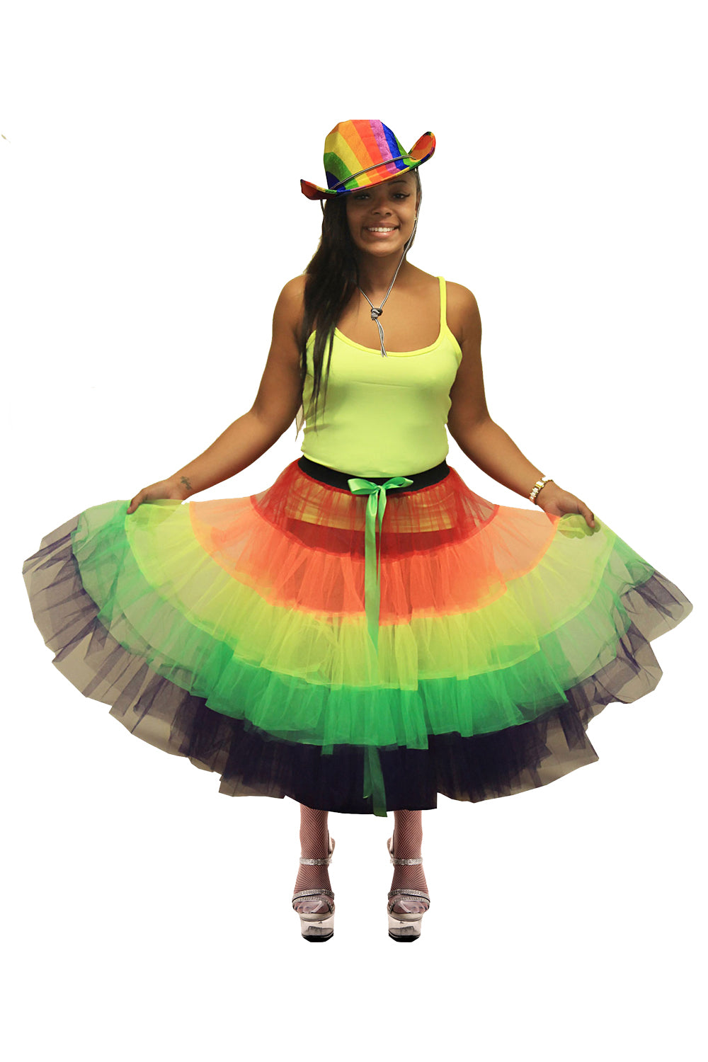 Wickedfun Adult 5 Tier Petticoat Rainbow Tutu Skirt Approximately 23 inches long