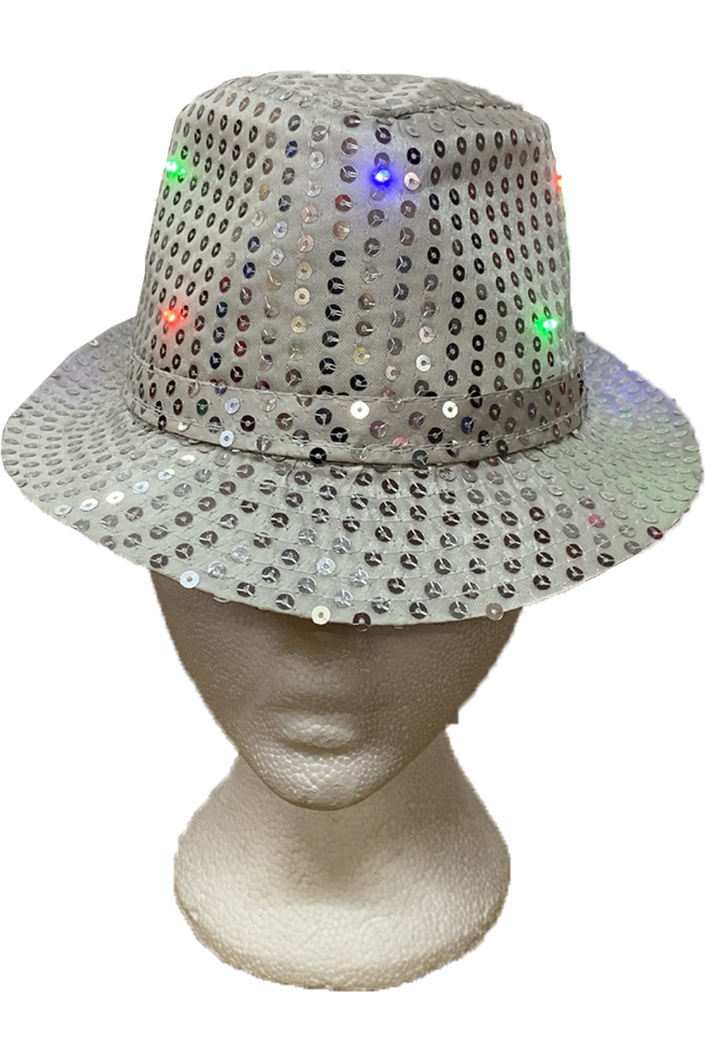 Wickedfun Adult Silver LED Light Up Sequin Trilby Hat