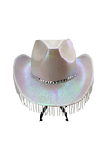 Wickedfun Adult White Glitter Rhinestone Fringe Cowboy Hat