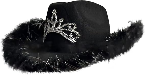 Wickedfun Black Cowboy Hat with Fluff Trim