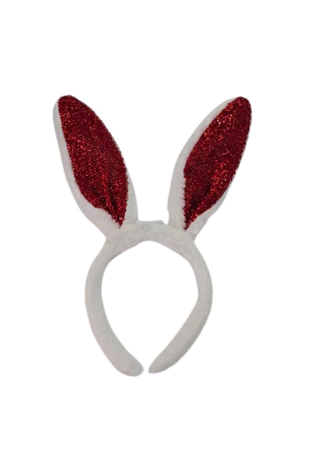 Wickedfun Fluffy Bunny Ears White With Red Glitter