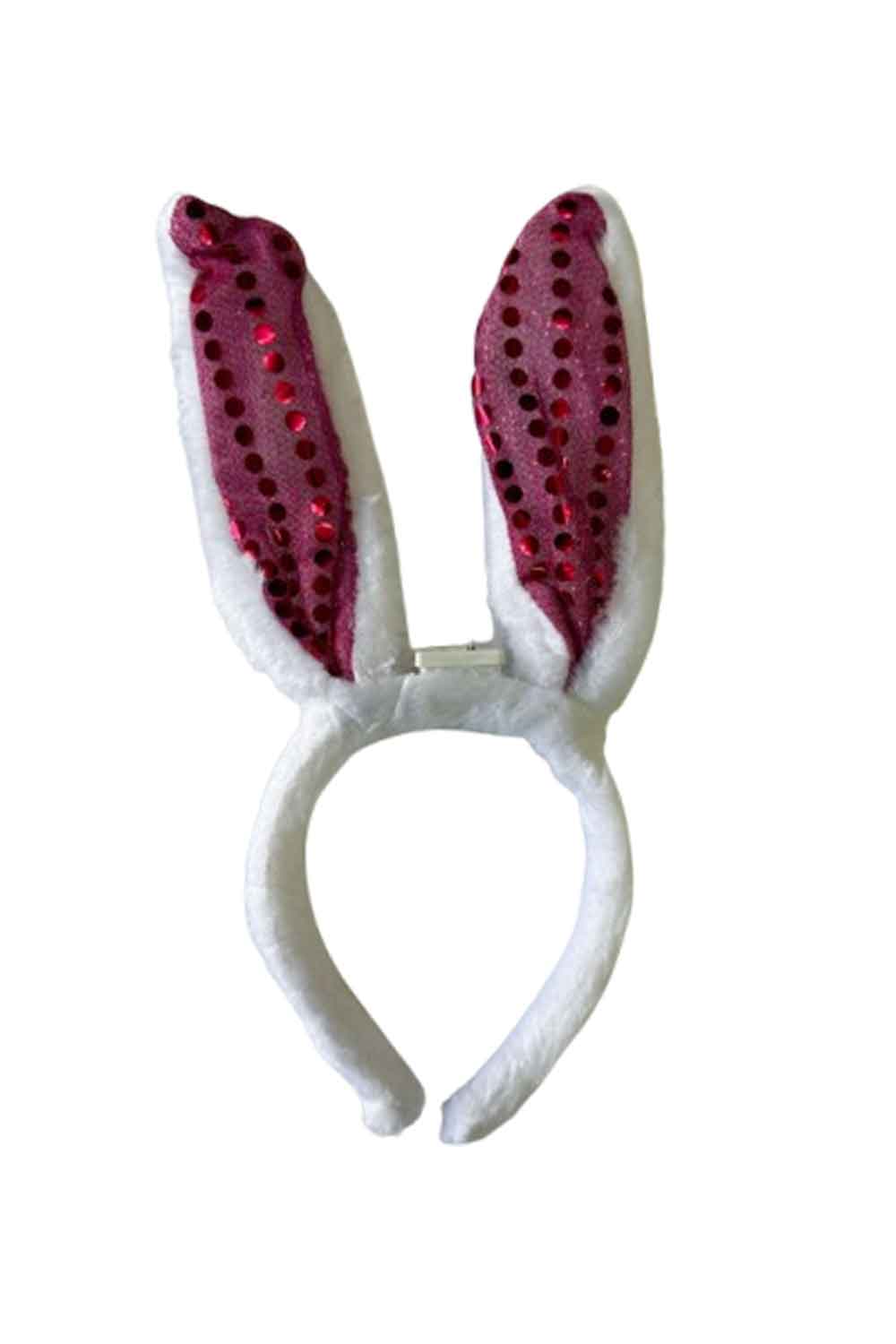Wickedfun Light Up Fluffy Bunny Sequin Ears White With Pink