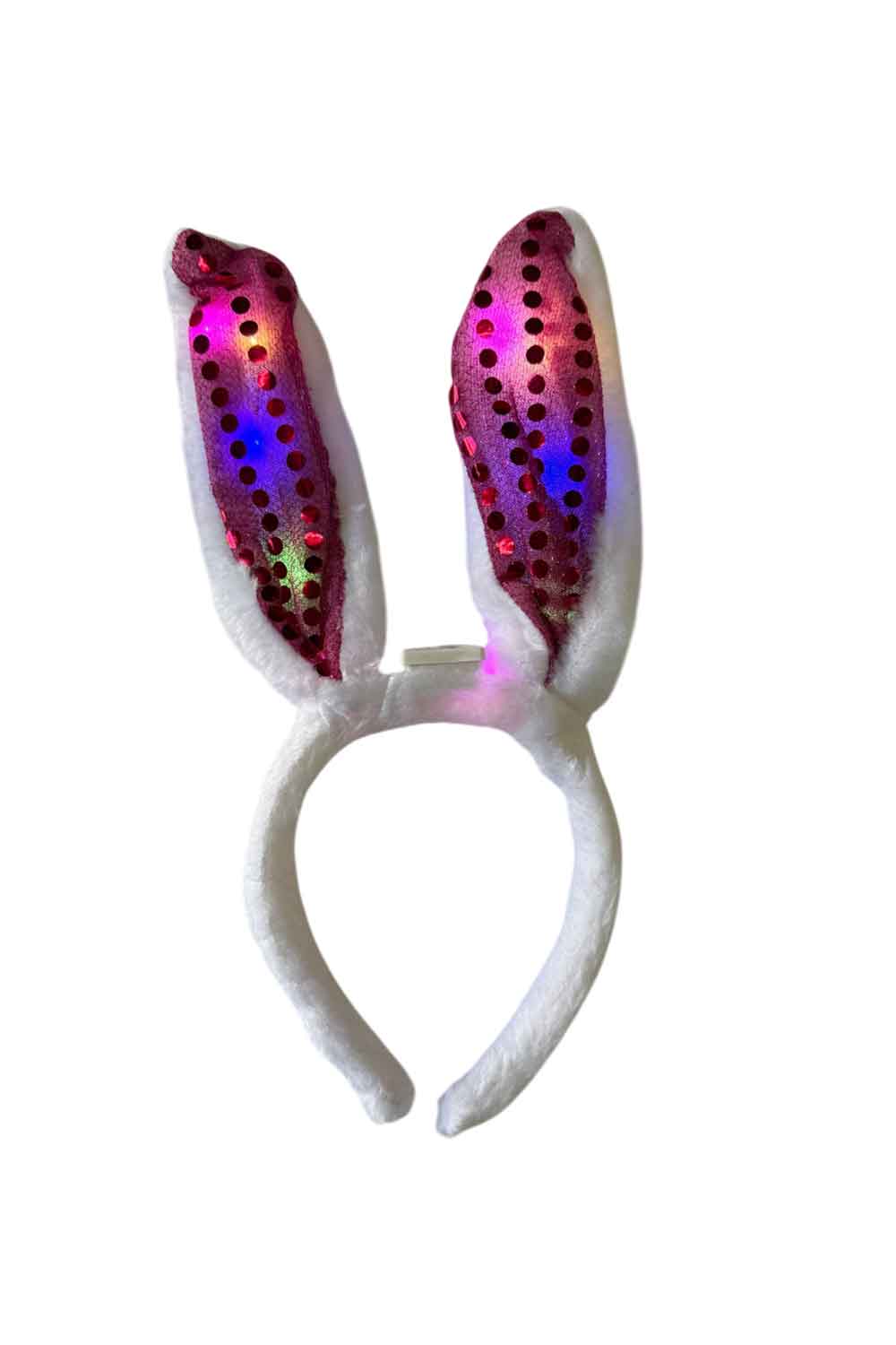 Wickedfun Light Up Fluffy Bunny Sequin Ears White With Pink