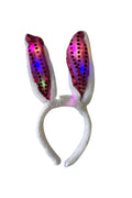 Wickedfun Light Up Fluffy Bunny Sequin Ears White With Pink
