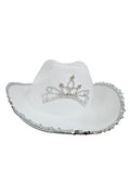 Wickedfun Light Up Tiara White Cowboy Hat with Sequin Trim