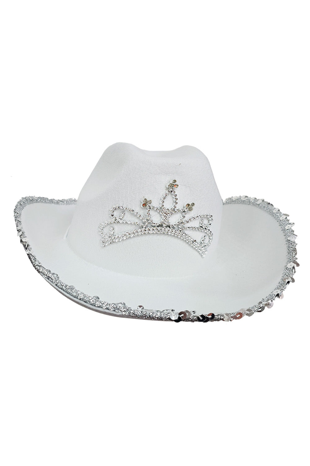 Wickedfun Light Up Tiara White Cowboy Hat with Sequin Trim